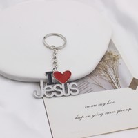 Porte-clés pendentif cœur en alliage, breloques lettres chrétiennes «J'aime Jésus» pour l'indépendance et la décoration de Pâques, cadeau de prière parfait