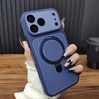 Coque de téléphone magnétique unie avec grande fenêtre et refroidissement en nid d'abeille pour iPhone 17 18 Pro Max, livrée avec film de protection d'objectif et support métallique