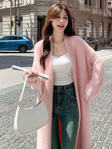 Kardigan Maxi Duster Gaya Santai 2026, Jaket Wanita Polos Tanpa Kancing, Pakaian Luar Kasual Musim Gugur Musim Dingin, Kardigan Panjang Berbulu, <span class=keywords><strong>Sweater</strong></span> - Product Image 2