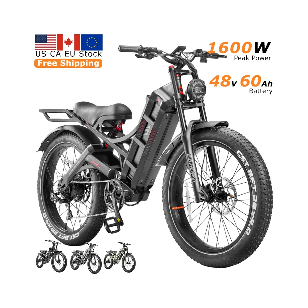Eahora Romeo Pro 1600W US EU CA Stock Velo Fatbike Ebike Electric Fat Tire Mountain E Hybrid Road Cargo Dirt Bike Bicycle Adult