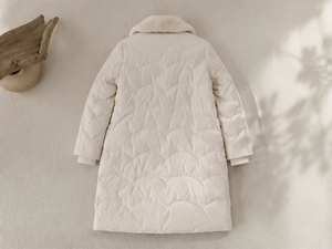 Manteau long en duvet <span class=keywords><strong>beige</strong></span> confortable sans capuche avec col en fourrure de lapin, veste matelassée à nouer à la taille pour femmes - Product Image 3