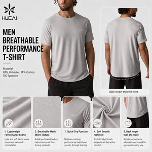 Maglietta da <span class=keywords><strong>Uomo</strong></span> OEM HUCAI Personalizzata, Traspirante, in Rete, ad Asciugatura Rapida, Leggera, per Fitness, Allenamento, Corsa e Palestra - Product Image 2