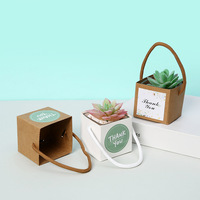 Boîte cadeau carrée en papier kraft avec poignée, imperméable et respectueuse des plantes, pour petites succulentes