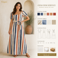 Robe longue Yegao à rayures pour femme, col carré, fente haute, robe d'été, robe de plage, sur mesure