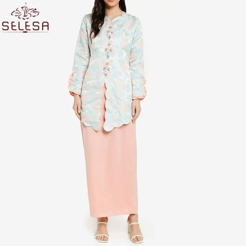 패션 레이스 현대 디자인 우아한 긴 소매 Kebaya 벨트 의류 이슬람 드레스 Baju Kurung