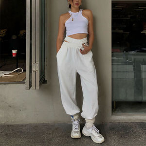 <b>Women</b> High Waist Pants Elastic Waistband Drawstring Loose Fit Jogger <b>Trousers</b> Casual Streetwear <b>Lounge</b> Pants - Product Image 1