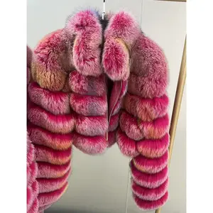 Hot Sale Customize Multicolour Fashion Fluffy Real Crop Fox Fur Coat Women Genuine Fur Bomber Jacket Winter