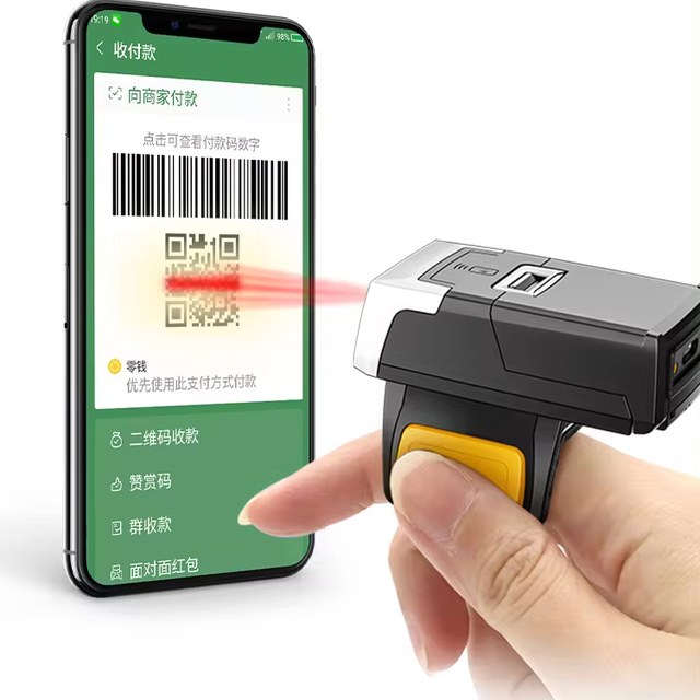 HENEX Portable Barcode Reader Ring Wireless Qr Code Scanner 2D Wireless BT QR Scanner for POS System Qr Code Reader