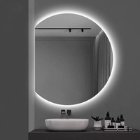 Miroir de salle de bain moderne mural, sans cadre, avec éclairage LED rétroéclairé, écran tactile intelligent, forme irrégulière en demi-lune