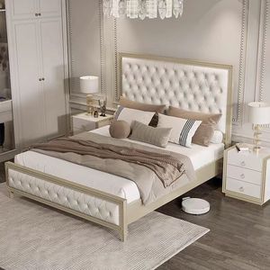 เตียงแพลตฟอร์มไม้แข็งหุ้มเบาะดีไซน์ทันสมัยพร้อมหัวเตียงควีนไซส์ปรับได้สำหรับใช้ในอพาร์ทเมนต์และโรงแรม - Product Image 4