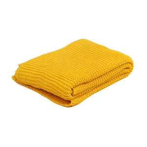 可水洗保暖蓬松针织毛毯扔厚实手工加重黄色毛毯