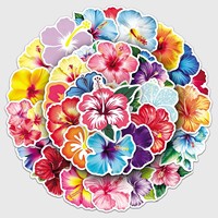 50 autocollants imperméables en PVC à motif de fleurs d'hibiscus tropicales pour la décoration DIY de coques de téléphone, carnets et gobelets