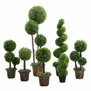 Décoration de jardin maison arbre en spirale artificiel Buxus topiaires artificiels arbres Pot en plastique plantes topiaire artificiel arbre à billes
