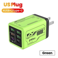 Charger Perjalanan USB Type-C 240W EU US UK Plug, Pengisian Cepat USB-C 4USB+2PD, Pengisi Daya Cepat Ponsel untuk Samsung untuk Xiaomi