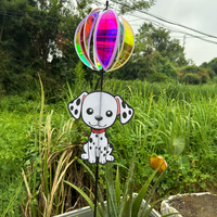 Moulin à vent décoratif en forme d'animal de dessin animé mignon, boule holographique arc-en-ciel rotative, pour jardin et maternelle