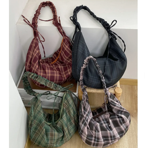 Bolso bandolera vintage a cuadros de gran capacidad para mujer, bolso de compras informal con cordón para chicas - Product Image 3