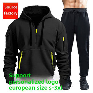 Ensemble deux pièces de survêtement en coton tricoté respirant, à capuche zippée, coupe oversize, couleur unie, haute qualité pour homme, manches longues - Product Image 6