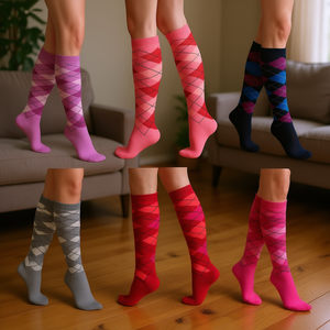 Calze al ginocchio da donna, 6 paia, fantasia Argyle, colorate, sopra il polpaccio, casual, traspiranti, lavorate a maglia, 100% acrilico, per uso quotidiano - Product Image 2