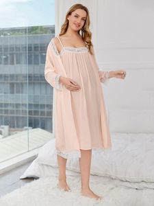 <span class=keywords><strong>Robe</strong></span> de maternité <span class=keywords><strong>Robe</strong></span> de nuit et camisole à bordure en dentelle contrastée - Product Image 2
