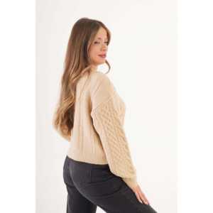 Pull en maille spirale à motif pour femme, mode automne, couleur crème, vente en gros, haut décontracté pour femme, décoration boutonnée, logo sur le devant - Product Image 2