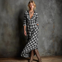 Robe chemise vintage personnalisée pour femme, en tissu écossais tissé, manches longues, boutonnée, coupe trapèze, longueur maxi, collection automne, vente en gros