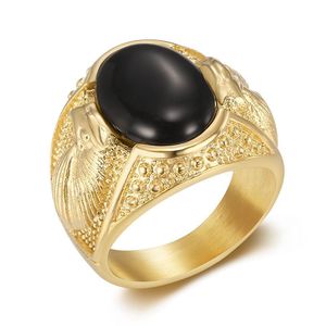 Bague Aigle en Acier Inoxydable Plaqué Or pour Homme, Bijou Géométrique avec Sertissage Clos, Pierre Verte et Noire, Rivets à Points, Cadeau - Product Image 5