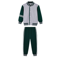 Blouson de baseball gris vert foncé style preppy pour enfants, survêtement scolaire pour l'école primaire et la maternelle, uniforme de sport quotidien pour le campus et l'extérieur, OEM