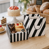 Boîte en papier personnalisée avec fenêtre, boîte à gâteau pliable, boîte à pâtisserie avec sac en papier assorti pour l'emballage de gâteaux et de desserts de boulangerie