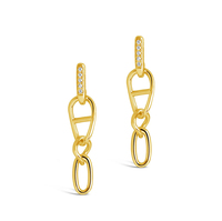 Boucles d'oreilles pendantes Gemnel Trend en laiton plaqué or 18 carats avec pavé de zirconiums, chaîne à maillons, style minimaliste, forme nez de cochon et grain de café pour femme