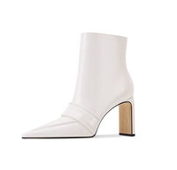 Bottines personnalisées en cuir de vache avec doublure en peau de mouton, bout pointu, talon épais, fermeture éclair, boucle, semelle antidérapante, mode femme automne hiver