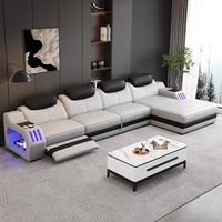 Sofá de Cuero Inteligente de Lujo Moderno con Luz LED y Altavoz, Sillón Reclinable Funcional para Sala de Estar