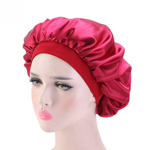 2020 gros personnalisé <span class=keywords><strong>rouge</strong></span> sommeil Bonnet avec Logo/couleur unie personnalisé soie cheveux Satin <span class=keywords><strong>Bonnets</strong></span> - Product Image 3