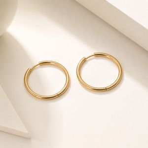 Classic Round Hoop <b>Earrings</b> Stainless Steel 14K Gold Vacuum Plated 24 mm Thin <b>Hinged</b> Circle Jewelry - Product Image 1