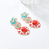 Boucles d'oreilles pendantes imprimées pour femmes, style européen et américain, exagérées, multicouches, florales, en forme de cœur, entièrement serties de diamants