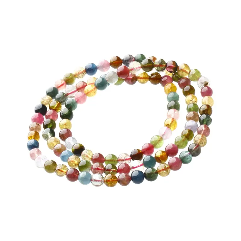 Manik-manik bulat campuran pelangi warna-warni grosir batu permata alami gelang turmalin