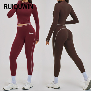 ชุดโยคะไร้รอยต่อ ระบายอากาศได้ดี น้ำหนักเบา แห้งเร็ว สำหรับผู้หญิง RUIQUWIN 2026 พร้อมเสื้อแจ็คเก็ตซิปออกกำลังกาย และกางเกงเลกกิ้งวิ่งยืดหยุ่นสูง 2 ชิ้น - Product Image 1