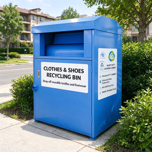 Conteneur de collecte de vêtements en acier galvanisé pour l'extérieur, bac de recyclage, boîte de don de vêtements pour la communauté - Product Image 1