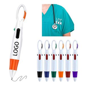 Custom 4-in-1 Retractable Ballpoint Pen <b>Creative</b> Company Anniversary Giveaway <b>Gift</b> Pen 4 Color Shuttle Pen with Carabiner Clip - Product Image 1