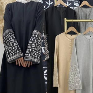 6797# Latest Front Zipper New Women Dress Linen Fabric Popular Embroidery Sleeves With Pockets Classy Muslim Islam Ladies Dress - Product Image 1
