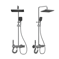 Ensemble de douche mural en aluminium 4 fonctions avec touches piano, effet pluie, mitigeur 4239, douchette à main et pistolet de pulvérisation pour villa - Vente en gros