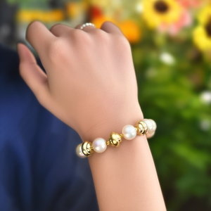 Fashion <b>Beaded</b> <b>Bracelet</b> 316L Stainless Steel PVD <b>Gold</b> Plating Sustainable Resistant Pearl Design - Product Image 3