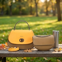 Set Tas Wanita PEDRA 2 in 1 Warna Kontras Kulit PU, Tas Selempang dengan Dompet Senada, Pasokan Grosir untuk Toko Hadiah & Butik