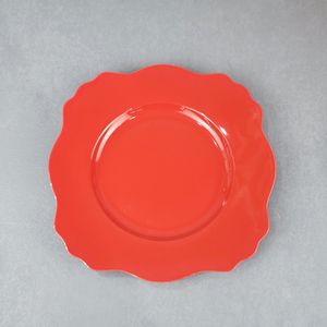 24-teiliges Keramik-Geschirrset Quadratische Form Rotes Porzellan Teller Schüssel mit Farbglasur für Partys - Product Image 2