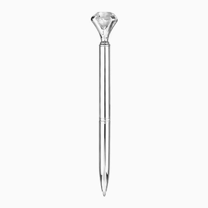 Stylo bille en métal argenté avec pointe en cristal en forme de diamant, stylo promotionnel orange coloré - Product Image 1