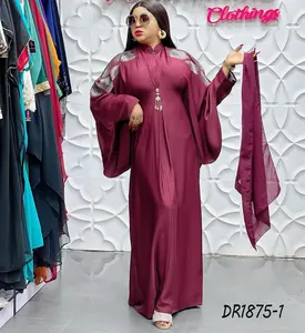 Wholesale Women Dubai Tutkish Arab Kaftan Long Sleeve Maxi Dress Ethnic Islamic Clothing Flower Printed Abaya Muslim Dresses