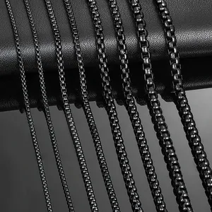 1 Piece 2mm/3mm/4mm/5mm Black Zinc Plated Geometric <b>Box</b> Link Chain Hiphop Curb <b>Necklace</b> Stainless Steel <b>Jewelry</b> Men Gift HODARL - Product Image 1