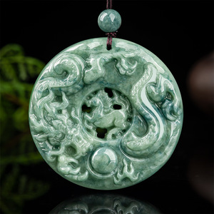 Colgantes de diseño de dragón vívido de Jade de grado A, colgantes de Jade tipo hielo para hombres y mujeres, Jadeíta Natural de Certificado de evaluación - Product Image 5