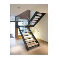 Escalier métallique préfabriqué de haute qualité, escalier en U à double face en acier, escalier droit intérieur en bois en teck