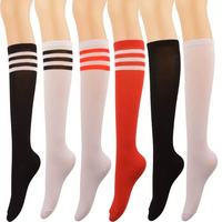 Chaussettes de danse antidérapantes en coton pour jeunes filles, à rayures, personnalisées, hauteur genou, blanches et noires, pour usage quotidien