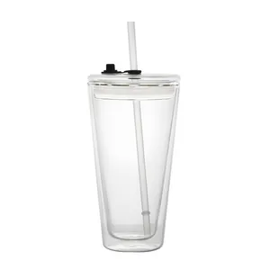 Factory tea tumbler double layered glass straw cup travel mugs borosilicate glass cup